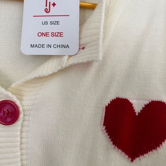 ONE SIZE FITS ALL CREAM AND HEARTS CARDIGAN SWEATER - Picture 3 of 4